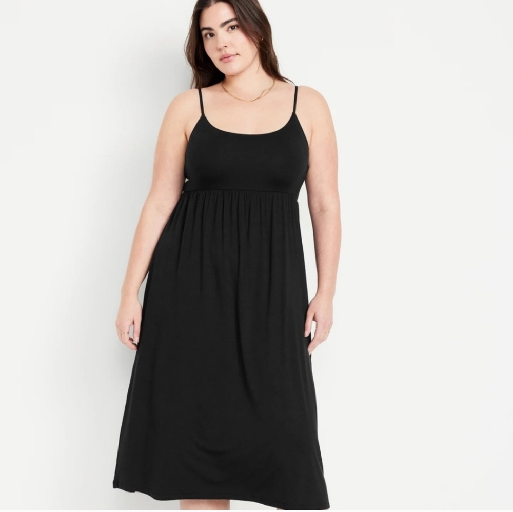 NWT OLD NAVY Fit & Flare Cami Midi DRESS Color: Black Jack scoop neck